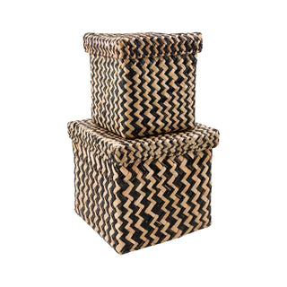 Opbergboxen Ollie zwart naturel set van 2
