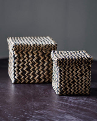 Opbergboxen Ollie zwart naturel set van 2