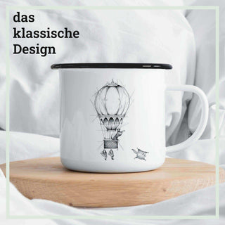 Handgemaakte emaille mok Ballonvaarders 300ml - Het Adres