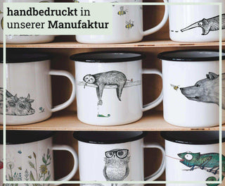 Handgemaakte emaille mok dag en nacht 300ml - Het Adres