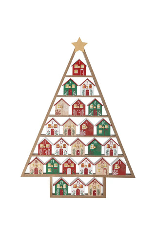Adventskalender rood Calvin 61cm van Bloomingville, van bovenaf met vorm en indeling zichtbaar