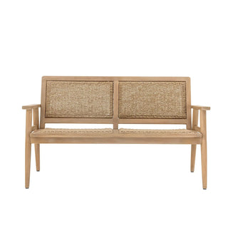Bank acacia nature Sorrento 132cm van Bloomingville, schuin van voren met vorm en afwerking zichtbaar
