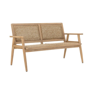 Bank acacia nature Sorrento 132cm van Bloomingville, van opzij met verhoudingen en constructie zichtbaar