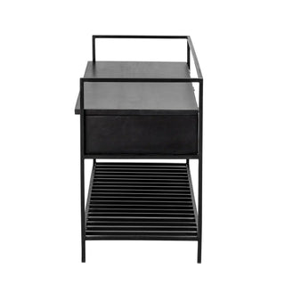 Bank mango zwart Abelone 102cm van Bloomingville, van opzij met verhoudingen en constructie zichtbaar