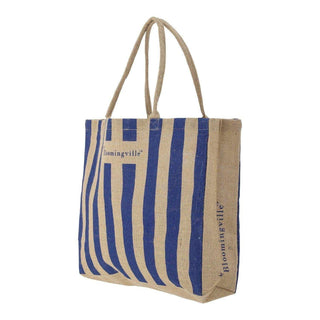 Bergamo shopper tas blauw jute van Bloomingville, aan de achterzijde met afwerking zichtbaar