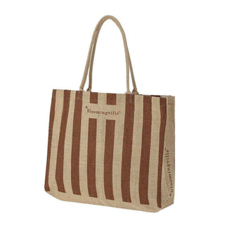 Bergamo shopper tas bruin jute van Bloomingville, aan de achterzijde met afwerking zichtbaar