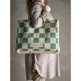 Bergamo shopper bag green jute - Het Adres