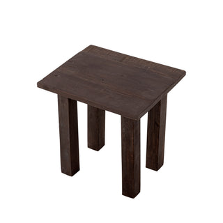 Bijzettafel bruin hergebruikt hout Porir van Bloomingville, van opzij met verhoudingen en constructie zichtbaar