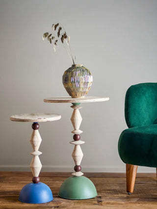 Bijzettafel firwood groen mannelli 40cm van Bloomingville, van opzij met verhoudingen en constructie zichtbaar