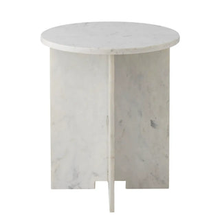 Bijzettafel marmer wit Jasmia 46cm van Bloomingville, schuin van voren met vorm en afwerking zichtbaar