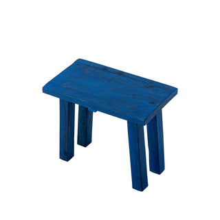 Bijzettafel sokkel blauw hergebruikt hout Porir van Bloomingville, aan de achterzijde met constructie zichtbaar