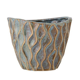 Bloempot aardewerk blauw Feren 12cm van Bloomingville, van opzij met vorm en constructie zichtbaar