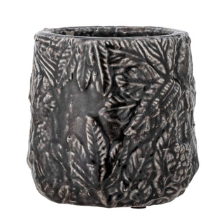 Bloempot terracotta zwart Nikou Deco 18cm van Bloomingville, van dichtbij met materiaal en afwerking zichtbaar