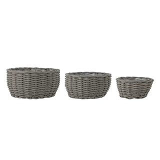 Bloempotset polyrattan grijs fioria - set van 3 van Bloomingville, duidelijk als hoofdfoto afgebeeld