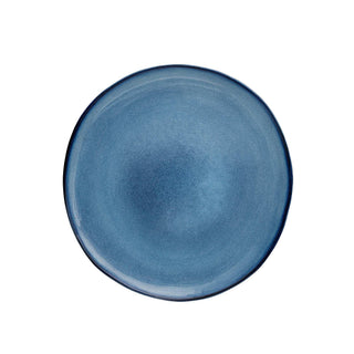 Bord aardewerk blauw Sandrine van Bloomingville, schuin bekeken met vorm en afwerking zichtbaar