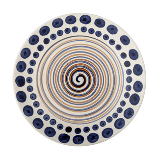 Bord aardewerk wit/blauw Shama Ø27×4 cm van Bloomingville, van dichtbij met materiaal en afwerking zichtbaar
