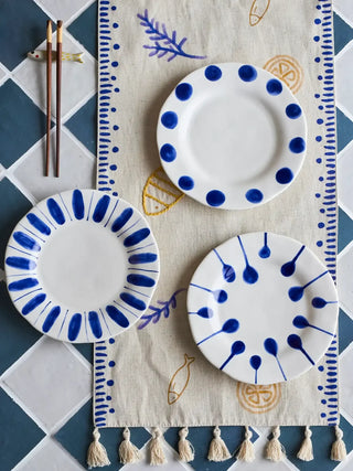 Borden blauw Linora 22cm - set van 3 van Bloomingville, toegepast in een sfeervolle interieursetting