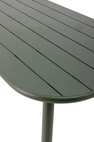 Buitentafel metaal groen Calana 160x90cm van Bloomingville, van dichtbij met materiaal en afwerking zichtbaar