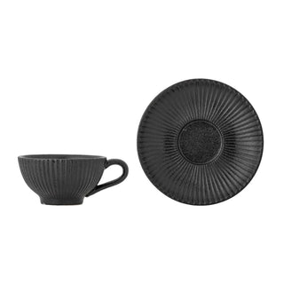 Cappuccino kop met schotel zwart Neri van Bloomingville, aan de achterzijde met afwerking zichtbaar