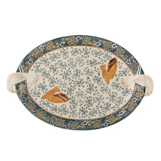 Dienblad aardewerk blauw Hezha 34cm van Bloomingville, vanuit een aanvullend productaanzicht