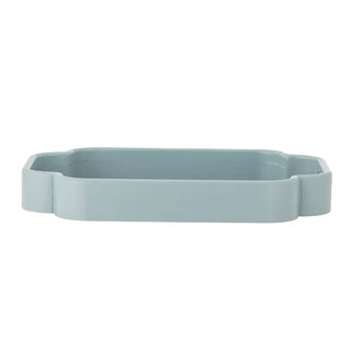 Dienblad hout blauw Meggie 35cm van Bloomingville, schuin bekeken met vorm en afwerking zichtbaar