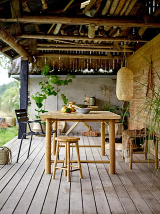 Eettafel bamboe nature Sole 98x200cm van Bloomingville, van opzij met verhoudingen en constructie zichtbaar