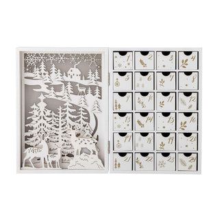 Elimar advent kalender wit van Bloomingville, schuin bekeken met vorm en afwerking zichtbaar
