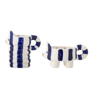 Kandelaar aardewerk blauw Caty - set van 2 van Bloomingville, met stof en structuur van dichtbij zichtbaar