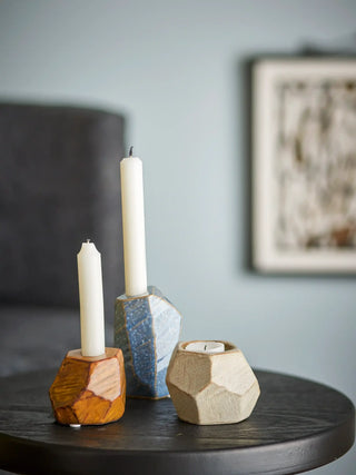 Kandelaar aardewerk blauw Kimber - set van 3 van Bloomingville, toegepast in een sfeervolle interieursetting
