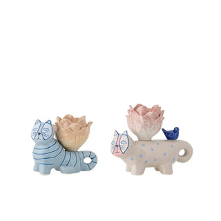 Kandelaar aardewerk blauw Missy - set van 2 van Bloomingville, schuin bekeken met vorm en afwerking zichtbaar