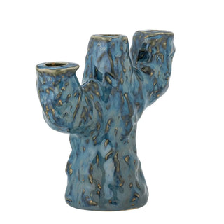 Kandelaar aardewerk blauw Tahoka 19cm van Bloomingville, vanuit een aanvullend productaanzicht