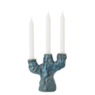 Kandelaar aardewerk blauw Tahoka 19cm van Bloomingville, duidelijk als hoofdfoto afgebeeld