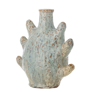 Kandelaar aardewerk grijs Bridget 20cm van Bloomingville, schuin bekeken met vorm en afwerking zichtbaar