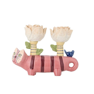 Kandelaar aardewerk roze Missy 20cm van Bloomingville, aan de achterzijde met afwerking zichtbaar