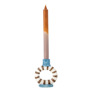 Kandelaar aardewerk Tacana blauw 12cm van Bloomingville, schuin bekeken met vorm en afwerking zichtbaar