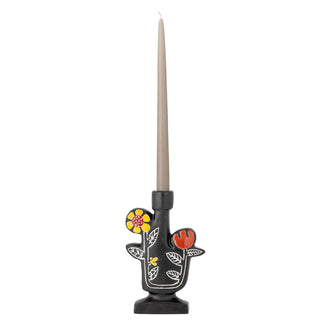 Kandelaar aardewerk zwart Vivielle 21cm van Bloomingville, aan de achterzijde met afwerking zichtbaar