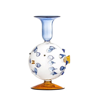 Kandelaar glas blauw Phila 11cm van Bloomingville, van bovenaf met vorm en indeling zichtbaar