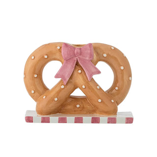 Kandelaar keramiek bruin Pretzie 19cm van Bloomingville, schuin bekeken met vorm en afwerking zichtbaar