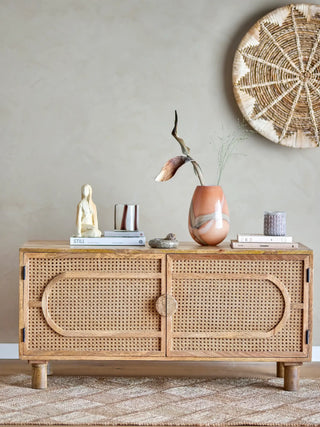 Kast mango naturel Pablo 90cm van Bloomingville, van opzij met verhoudingen en constructie zichtbaar