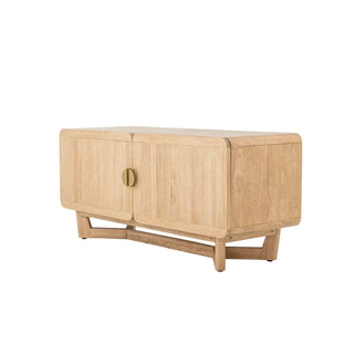 Kast rubberwood naturel Serrone 120cm van Bloomingville, van bovenaf met vorm en indeling zichtbaar