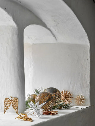 Kerstornament papier nature - 6 stuks van Bloomingville, aan de achterzijde met afwerking zichtbaar