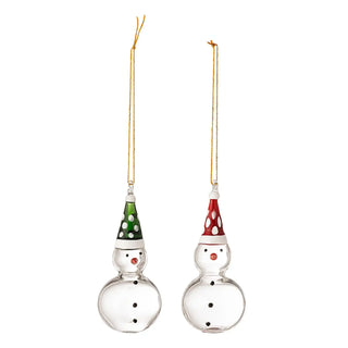 Kerstornamenten glas kumar 11cm - set van 2 van Bloomingville, als set van twee glazen sneeuwpopornamenten