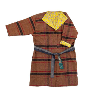 Kimono jas upcycled bruin rieti van Bloomingville, aan de achterzijde met afwerking zichtbaar