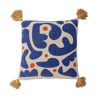 Kussen gerecycled katoen blauw Eviaya 45x45cm van Bloomingville, duidelijk als hoofdfoto afgebeeld