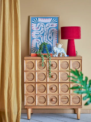 Ladekast mdf bruin Vester 61cm van Bloomingville, van opzij met verhoudingen en constructie zichtbaar