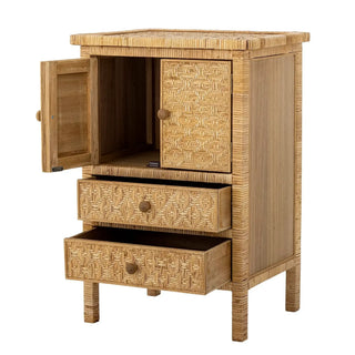 Ladekast rotan naturel Lorris 67cm van Bloomingville, van opzij met verhoudingen en constructie zichtbaar