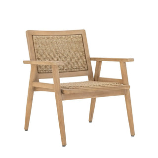 Lounge stoel acacia nature Sorrento van Bloomingville, van opzij met verhoudingen en constructie zichtbaar