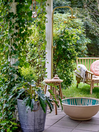 Lounge stoel bamboe nature Sole van Bloomingville, van opzij met verhoudingen en constructie zichtbaar