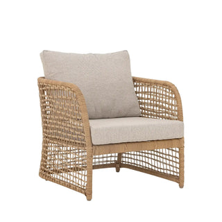 Loungefauteuil polyrattan nature Penzano van Bloomingville, van opzij met verhoudingen en constructie zichtbaar