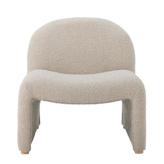 Loungestoel beige Neel van Bloomingville, van opzij met verhoudingen en constructie zichtbaar